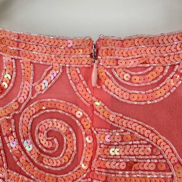 Oleg Cassini Black Tie Peachy Pink Sequin Beaded Mini Dress Embellished size 12 - Picture 7 of 14